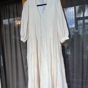 Aura Ivory Maxi Dress with Button Detail